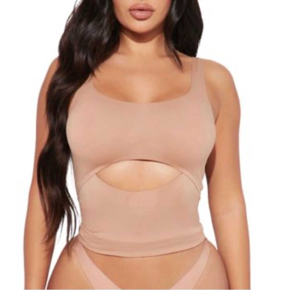 Fashion Nova Brown All The Curves Cut Out Front Shapewear Tank Top